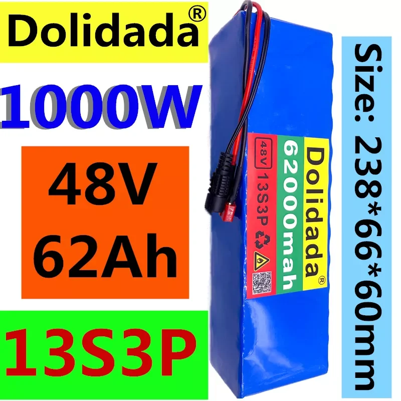 

2022 NEW 48V62Ah 1000w 13S3P 48V Lithium ion Battery Pack 62000mah For 54.6v E-bike Electric bicycle Scooter with BMS