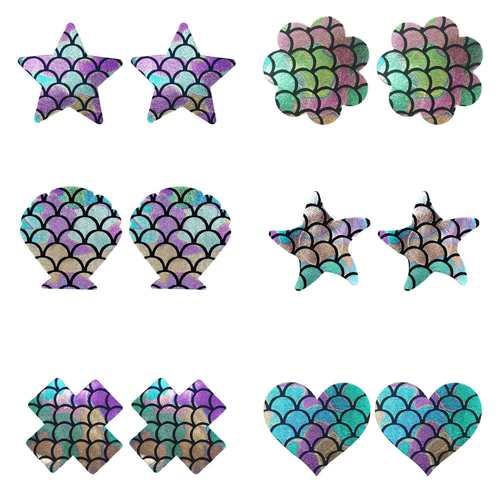 

1 Pair Sexy Beauty Breast Stickers Disposable OY Laser Mermaid Pattern Breast Stickers Anti-bump Breast Stickers 2022 New
