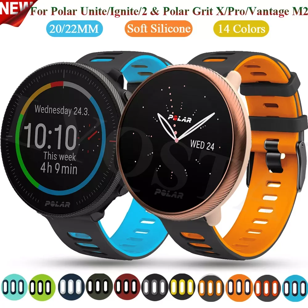 

20 22mm Silicone Bracelet For Polar Ignite 2/Vantage M2 Smart Watchband For Polar Unite/Grit X/Vantage M Strap Sport Wrist Strap