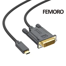Femoro Type-C to DVI Cable 3.1 Male USB-C to Male DVI Cable Braided Compatible for MacBook Pro 2016-2022 Surface Book 2 Galaxy