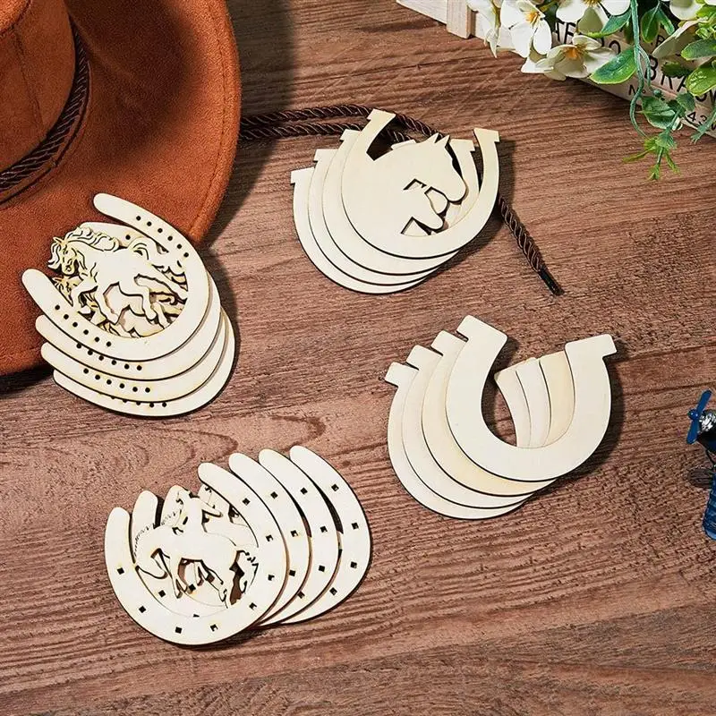 

24pcs Wood Slices Horseshoe Design Wood Chips DIY Handmade Graffiti Chip Wooden Hoof Decoration Blank Piece DIY