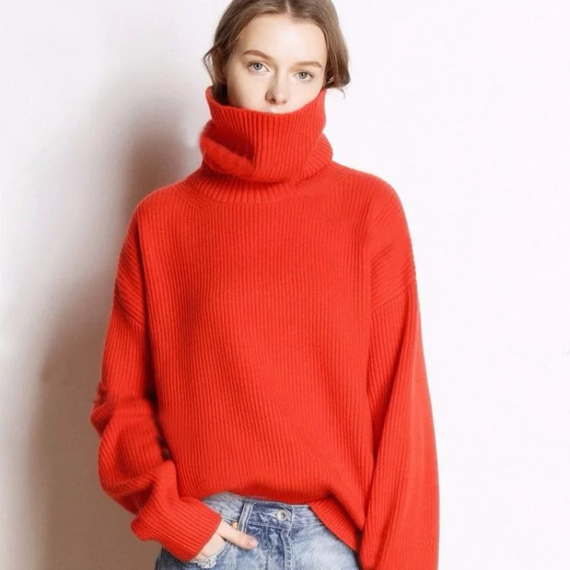 

Женский трикотажный свитер-водолазка, черный Свободный пуловер с длинным рукавом, повседневный, в винтажном стиле, Осень-зима 2023