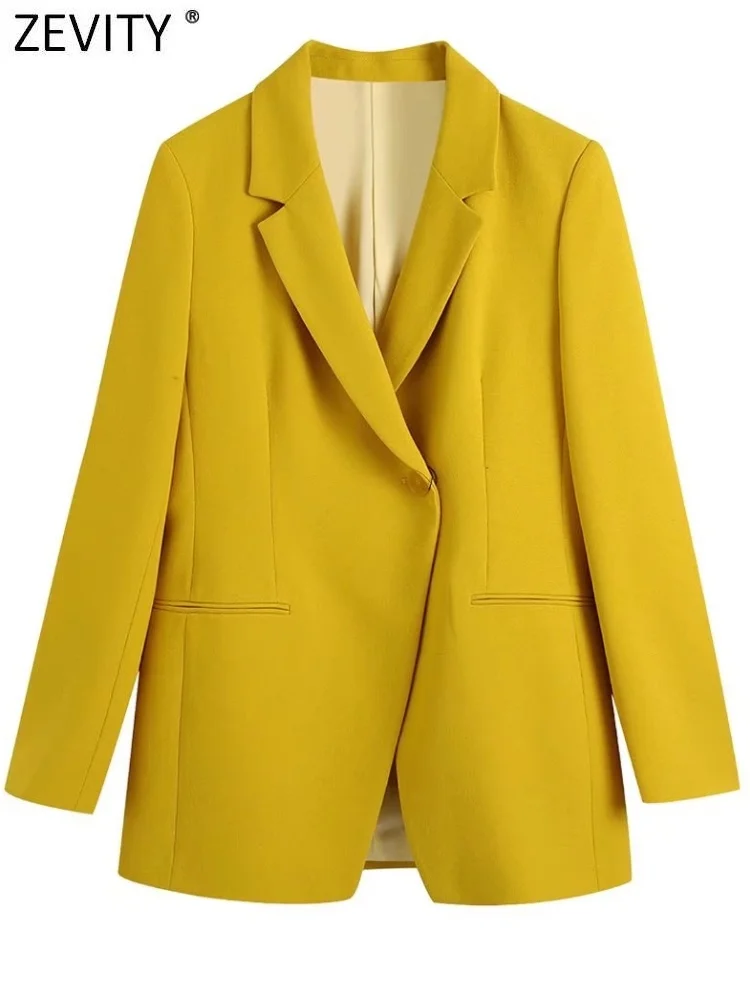 

Women Fashion Notched Collar Irregular Design Yellow Blazer Coat Female Chic One Button Casual Slim Suits Tops CT840