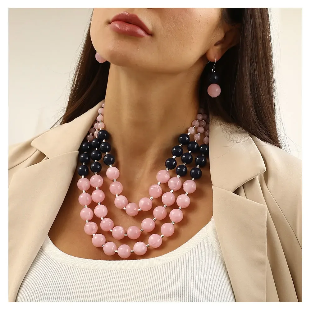 

Stylish exaggerated necklace ornaments simple beaded multi-layer necklace