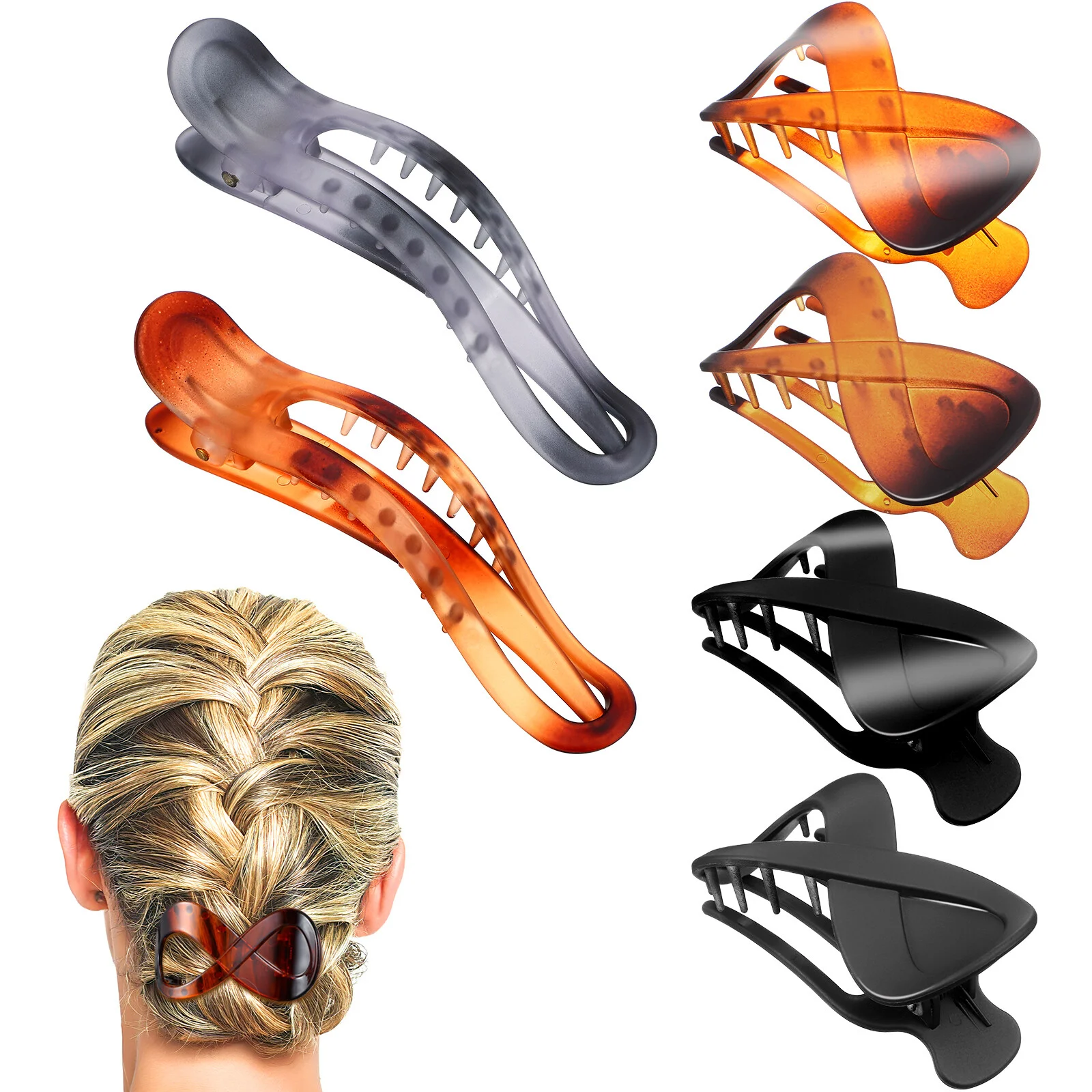 

6 Pcs Claw Clip Long Hair Clips Thin Large Makeup Styling French Style Accessory Girls Clamps Thick Grip