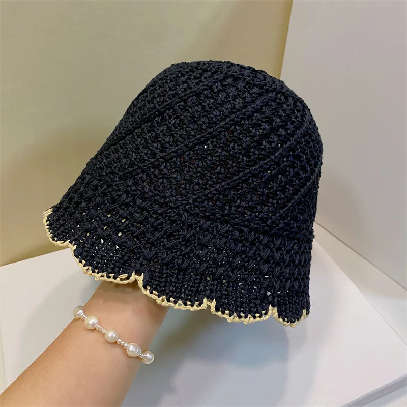 

Basin Of The New Female Xia Lace Cap Hand Woven Papyrus Breathable Bucket Hat Can Be Folded When The Fisherman Caps Fashion Eleg
