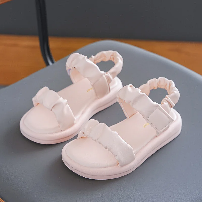 

Sandals Summer 2022 New Kid Shoe Leather Princess Party Shoes Child Flat Beach Sandals Girl Pearl Fashion Bow Shoe 3-12 Years