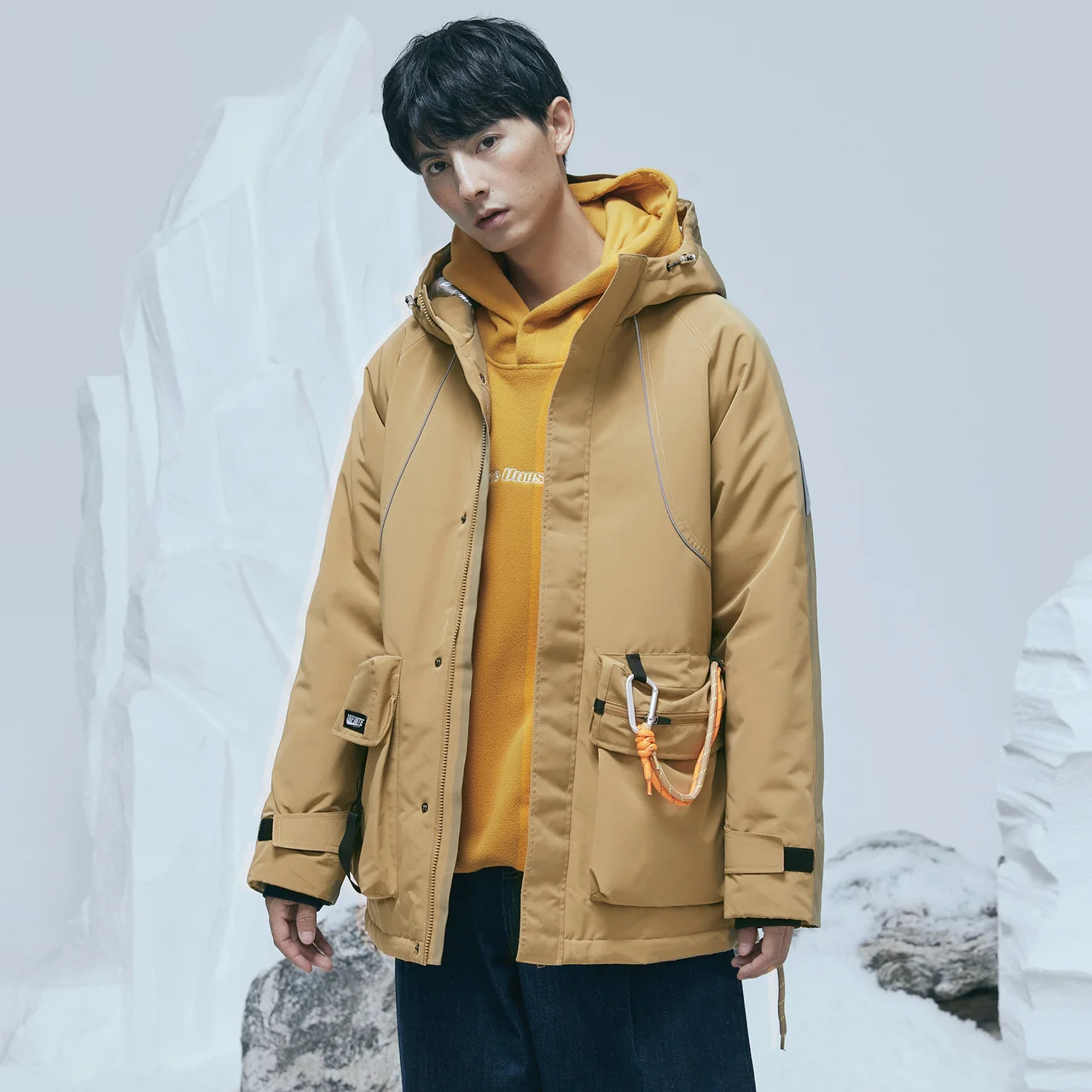 Metersbonwe Trend Solid Color Down Wear For Man Loose 80% Gray Duck Down Stand Collar Hooded Warm Wear Winter Down Coat
