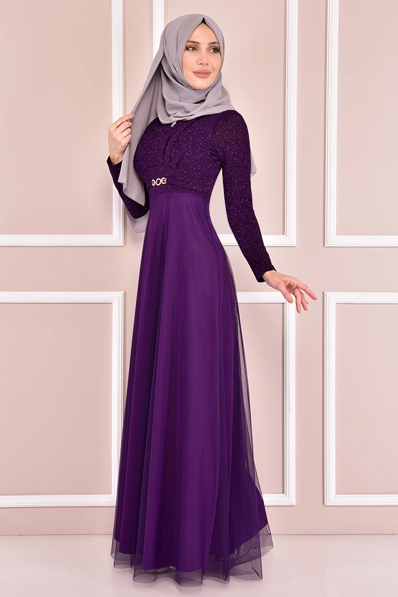 

Silvery Dress Purple Muslim Woman Outfit İslamic Woman Abaya Dress Muslim Tops Turkey Store Muslim Hijab Dress EFY12010