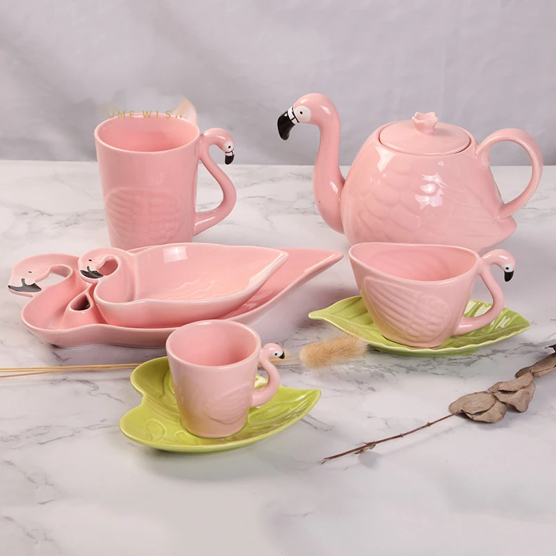

Flamingo Glass Water Bottle Free Shipping Items Girls Kids Flamingo Ceramic Nordic Drinkware Tea Coffee Cup Kettle Disc