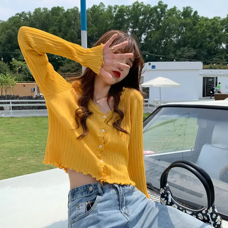 Кардиган женский трикотажный в рубчик элегантная повседневная Милая Модная