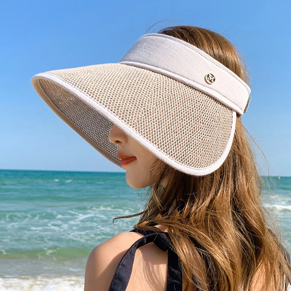 New Empty Top 14CM Foldable Portable Big Brim Sun Hat Roll-up Beach Hat Summer Casual Straw Cap Visors Cap Women Fisherman's Hat