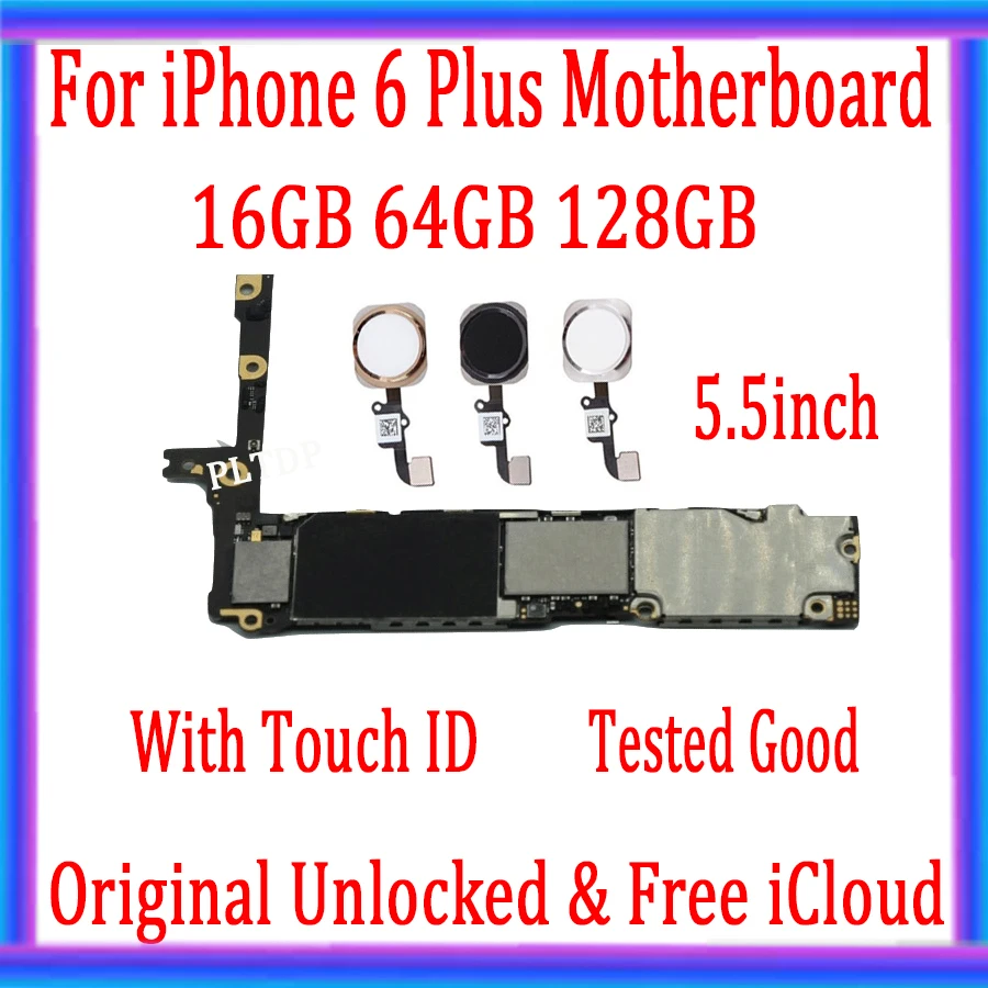 

16GB 64GB 128GB For iphone 6 Plus Motherboard With/No Touch ID Plate Original Unlocked For Iphone 6Plus Mainboard Clean iCloud