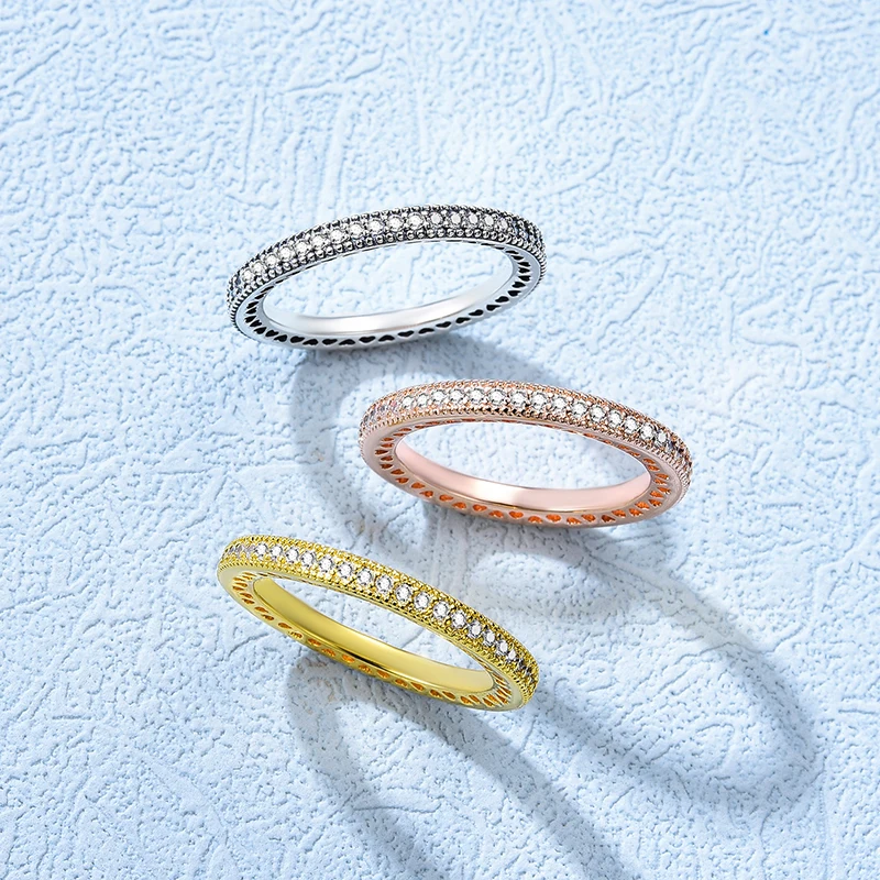 

Stylever Luxury Circle Zircon Rings for Women 925 Sterling Silver 3 Colors Round Stackable Ring Wedding Engagement Jewelry 2022