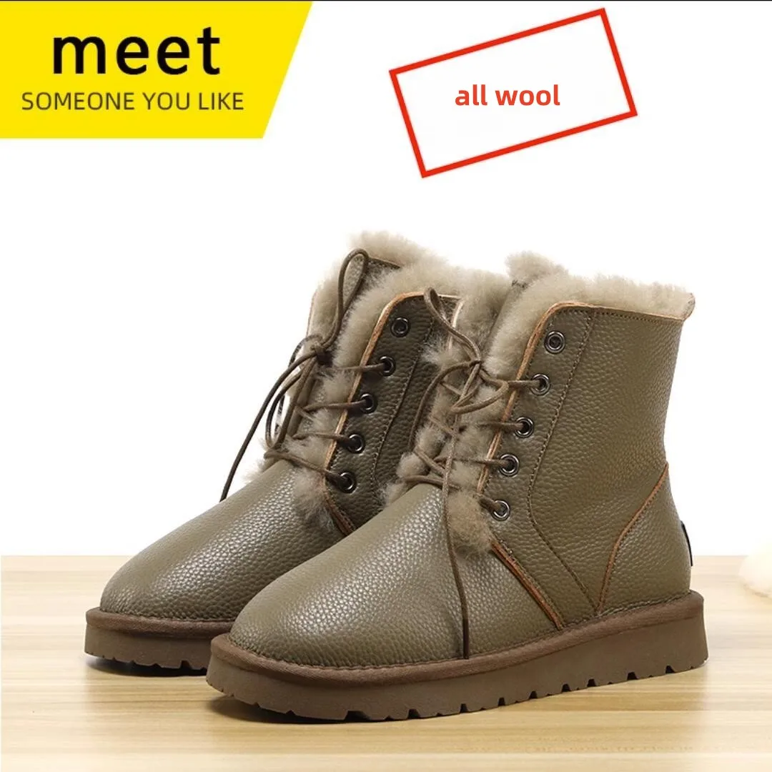 

2023 Winter New Fashion Women's Boots Fur One Thickened Women's ShoesWaterproof Non-slip Wool SnowBoots Lace-up Warm CottonShoes