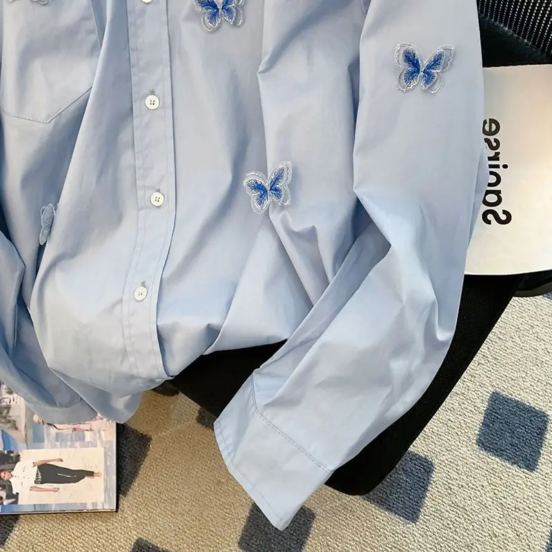 Женская рубашка с трехмерной бабочкой Свободный Топ в Корейском стиле длинными