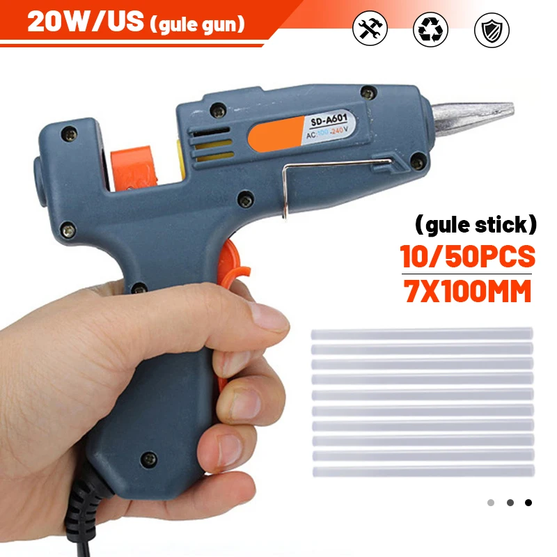 

High Temperature 20W 7mm Glue Gun Electric US Plug Aluminium Nozzle Heater Heating Wax Hot Melt Glue Stick DIY Hand Tools