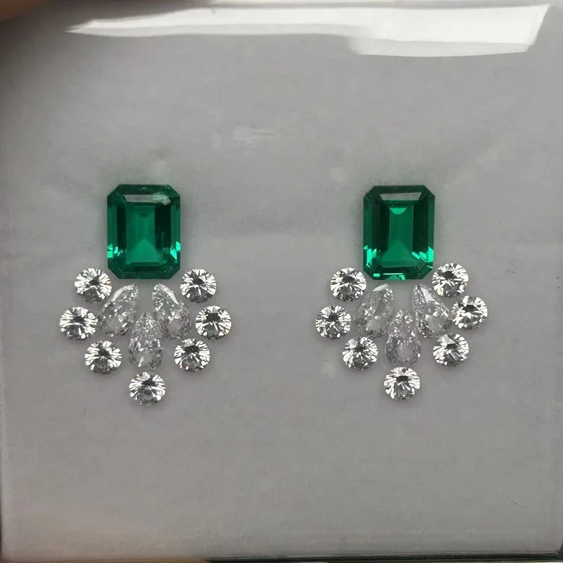 

Pirmiana Hydrothermal 2.65ct Lab Grown Emerald With D vvs1 Moissanite Set Loose Gemstone For Jewelry Earrings or Pendant Making