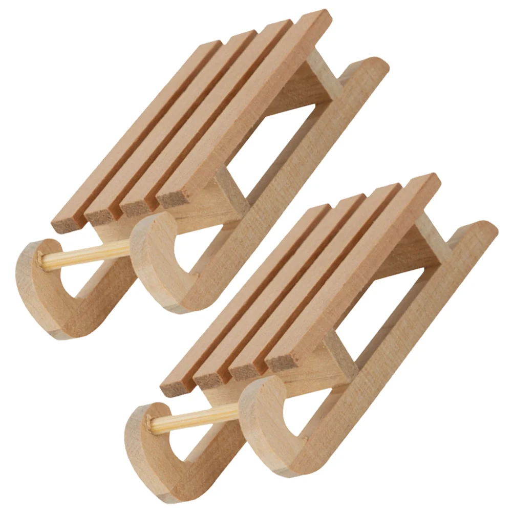 

Xmas Mini Scene Decor Miniature Doll House Prop Mini Sleigh Ornament Christmas Scene Model DIY Solid Wood Embryo Sled