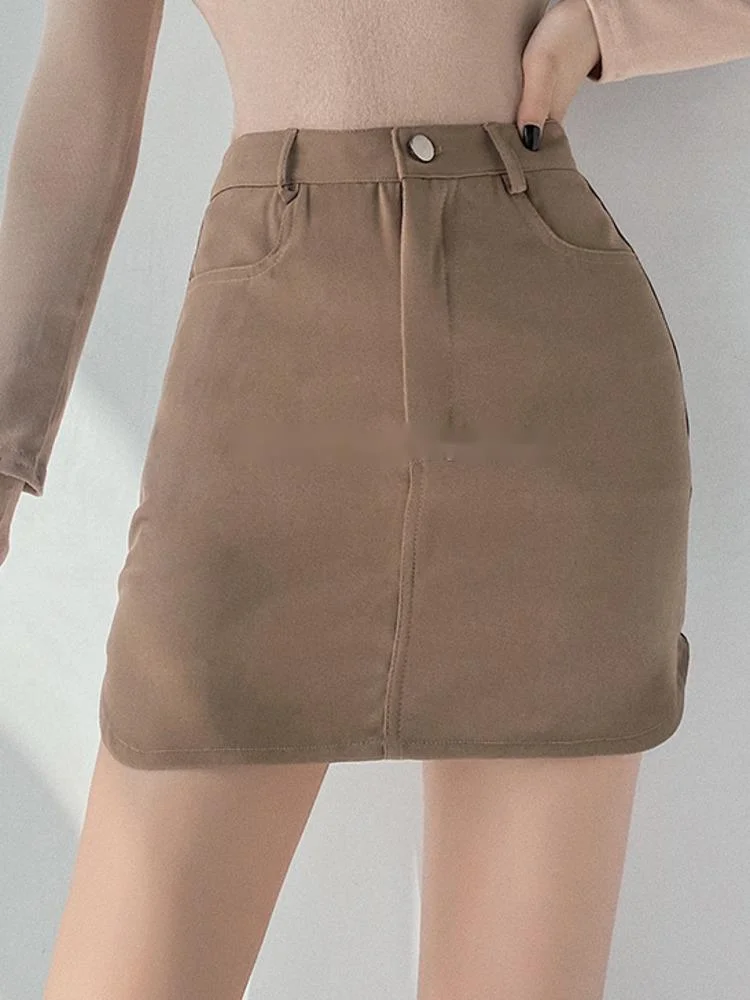 

And Spicy Sweet Girl Style Sexy Tight A-Line Mini Skirt High Waist Double Pocket Design Solid Color Women's JNW5