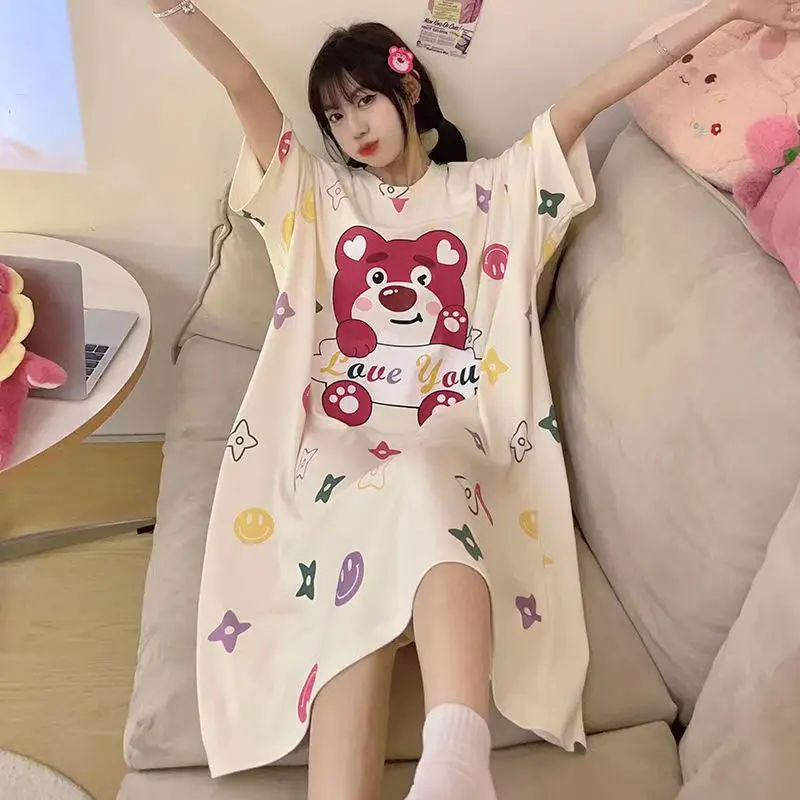 Oversize Women Dress for Night Cartoon XXL Nightgowns Party Home Clothing Kawaii Roomwear Sleepwear Loose H Nightdress for Girls
