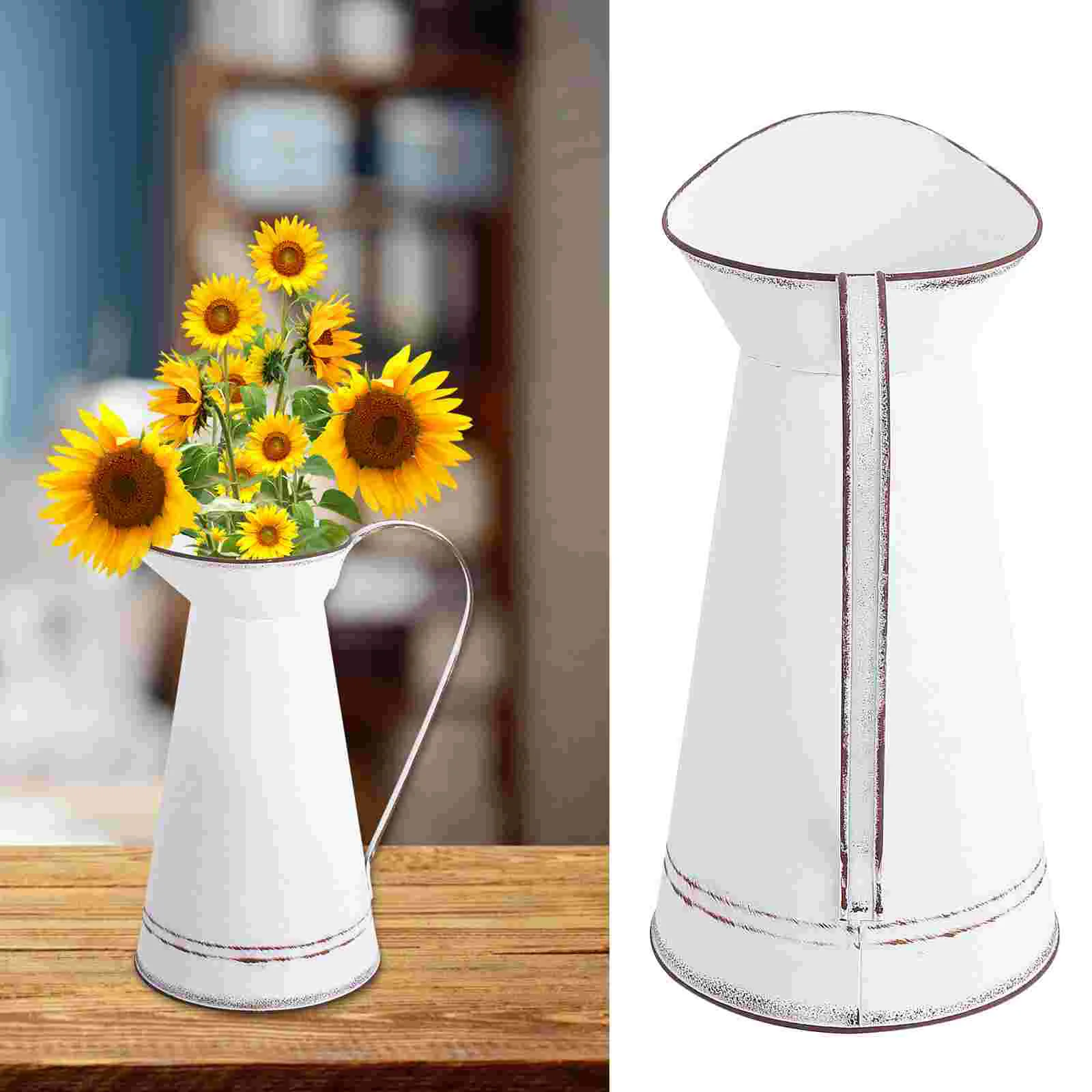 

Vase Flower Pitcher Metal Rustic Farmhouse Bucket Jug Vintage Galvanized Vases French Shabby Chic Flowers Decor Home Tin White