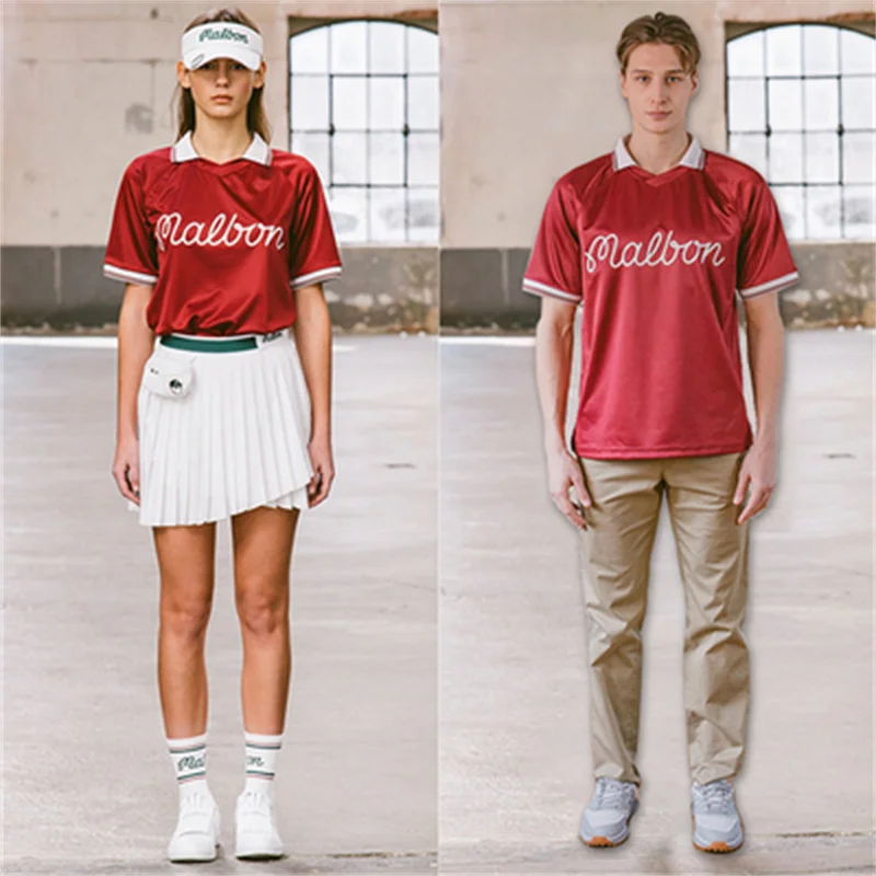 

Летняя новая мужская футболка Malbon Golf с коротким рукавом, повседневная мужская футболка, рубашка для мужчин и женщин, Дышащие модели для пар