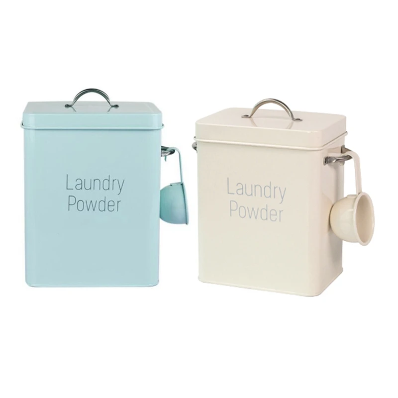 

2Pcs Powder Laundry Powder Boxes Storage With Scoop - White & Green