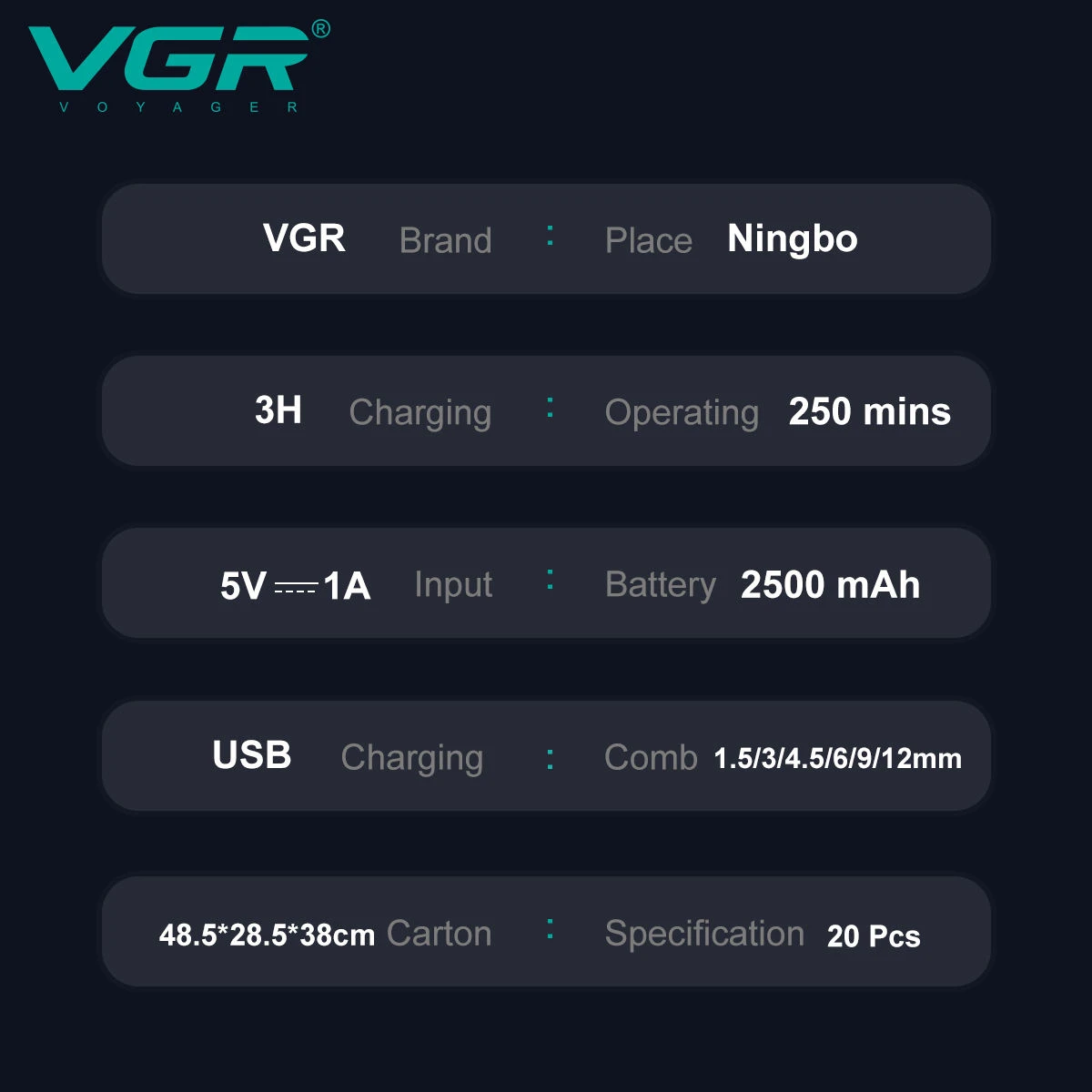 Профессиональная Машинка Для Стрижки Волос VGR Электрический Триммер 9000 Об/мин Со