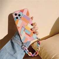 for 13 pro max case cute rainbow art glitter chain strap phone holder cover for iphone 11 12 pro 7 8 plus xr x xs se 2020 cases