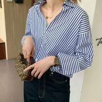 deeptown vintage striped women blouses casual asymmetrical top office wear korean fashion elegant female chic loose all match