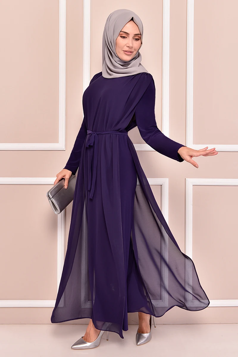 Шифоновое платье-комбинезон, Фиолетовое Женское платье-абайя, Турецкая одежда для женщин, мусульманское платье, женские зимние хиджабы для ...
