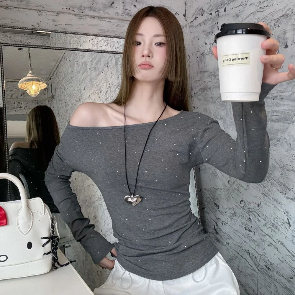 Seeslim Hotsweet футболка в горошек на одно плечо с длинным рукавом корейская модная