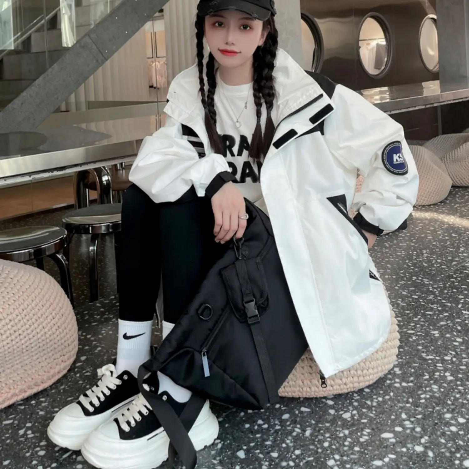 Winter Cotton Jacket Women Harajuku Streetwear Letter Embroidery Patchwork Thick Oversized Casual Fashion Warm Jacket