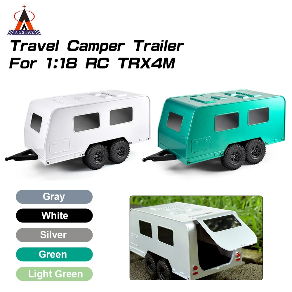 Фото AUSTAR Travel Camper Trailer Simulation RV Vehicle Задняя открытая дверь Двухосевой автофургон с сцепкой для 1/18 RC Crawler TRX4M Upgrade №2