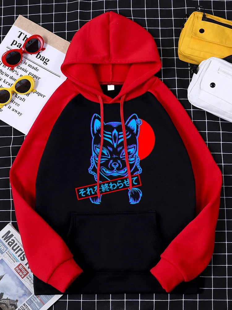 

Angry Dog Vaporwave Aesthetic Woman Hoodies Fleece Casual Raglan Sweatshirt Oversize Harajuku Pocket Clothes Casual Female Hoody