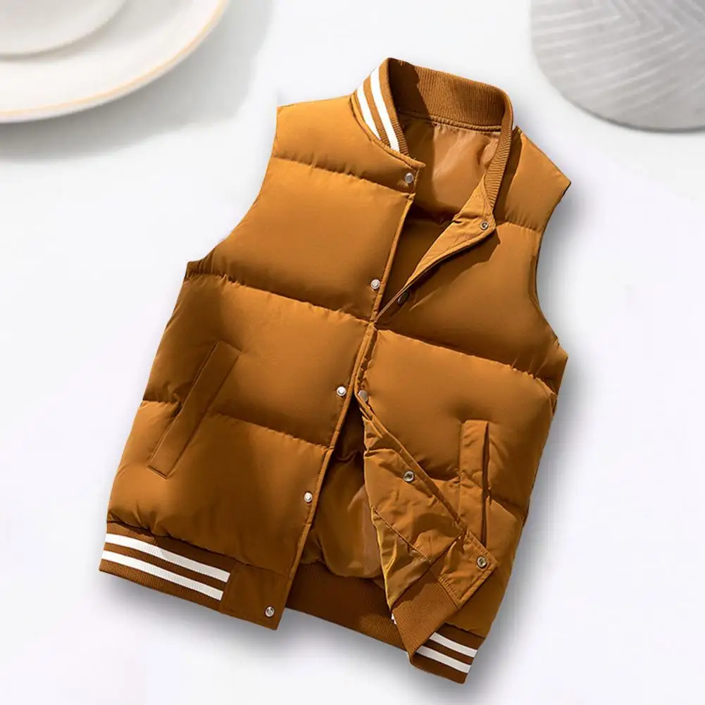 

Autumn Winter Men Vest Color Matching Stand Collar Windproof Waistcoat Loose Cotton Padded Sleeveless Jacket