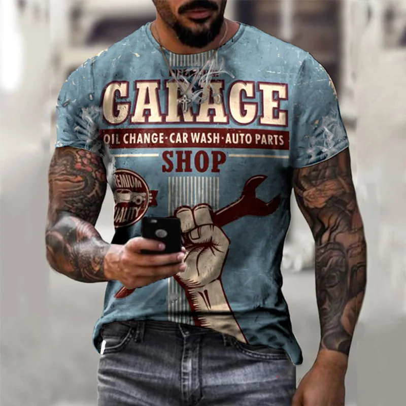 

Garage Graphic 3d Letter Print T-shirt Summer Casual O-neck Camisetas Tops Tees Fashion Comfortable Vintage Tshirt Men Clothing