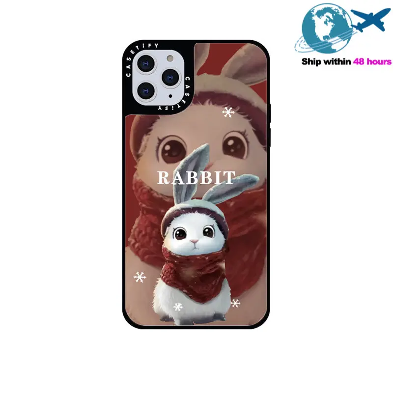 

CASETIFY Red Scarf Rabbit Mirror Case For IPhone 11 12 13 14ProMax 11 12 13 14Pro XsMax XR 7 8 SE 7P 8P 14Plus Back Cover E0527