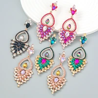 doingpro 2022 new metal rhinestone geometric dangle earrings castle party shiny statement earrings womens charm jewelry