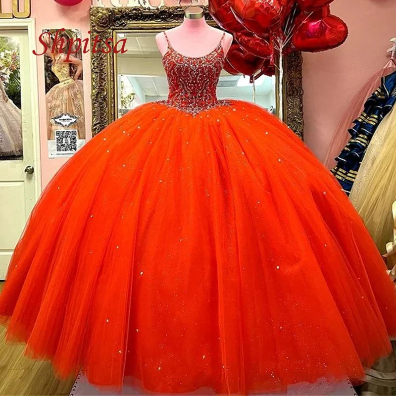 

Luxury Orange Quinceanera Dresses Plus Size Ball Gown Beaded Masquerade Princess Girl Long Sweet 16 Prom Dresses for 15 Years