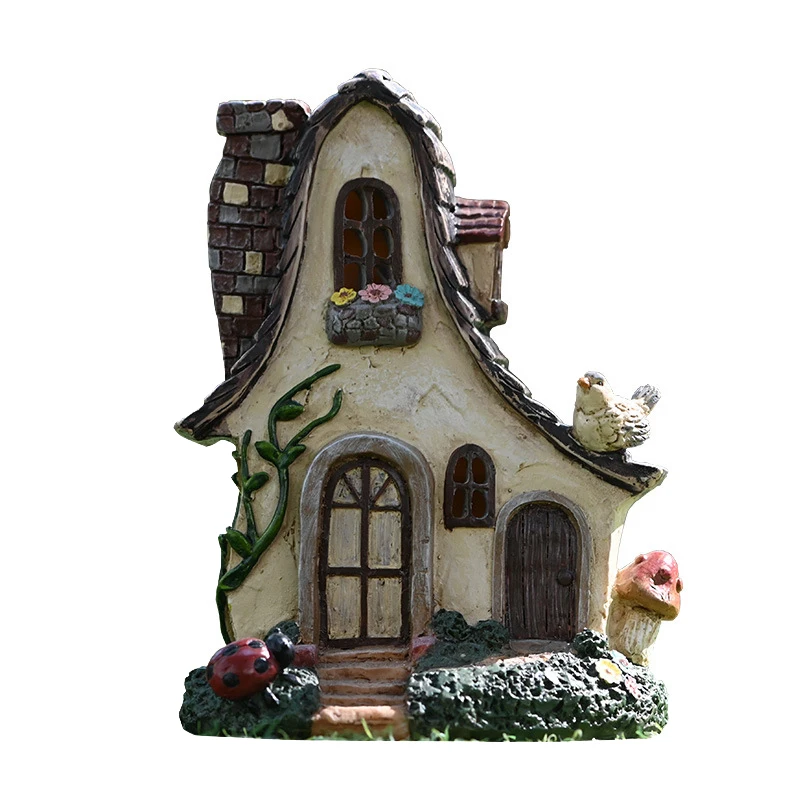 

Fairy House Rustic Miniature Garden Cottage With Ladybug & Bird Resin Fairy Garden Miniature Villa Home Decoration