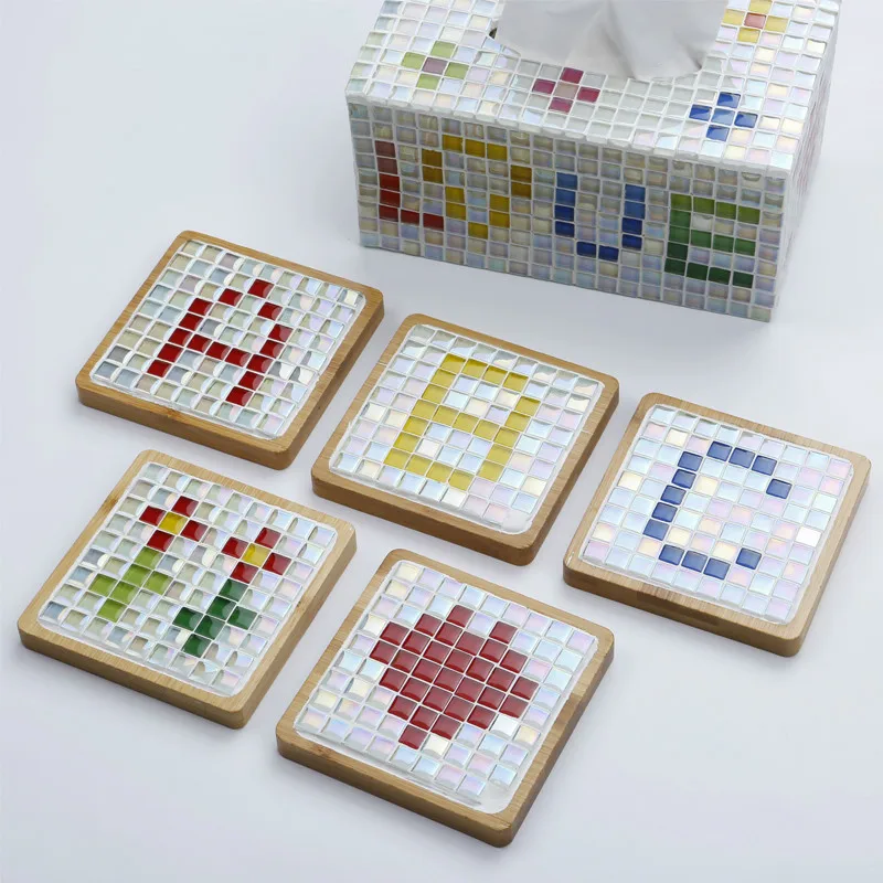 100pcs(100g/3.52oz) Shiny Glaze Glass Mosaic Tiles 4mm/0.16in Thickness 1cm/0.39in Square Craft Tile Making Materials - купить по