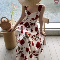 floral printing elegant fairy dresses for female 2022 summer fashion casual vacation sleeveless slim long dress womens clothing