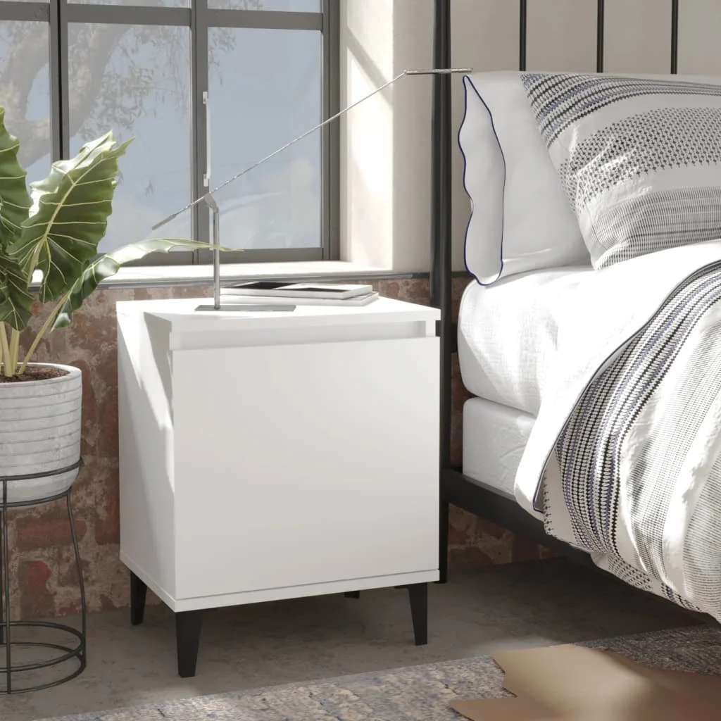 

2 pcs Bedside Cabinet with Metal Legs, Chipboard Nightstands, end Table, Bedrooms Furniture White 40x30x50 cm