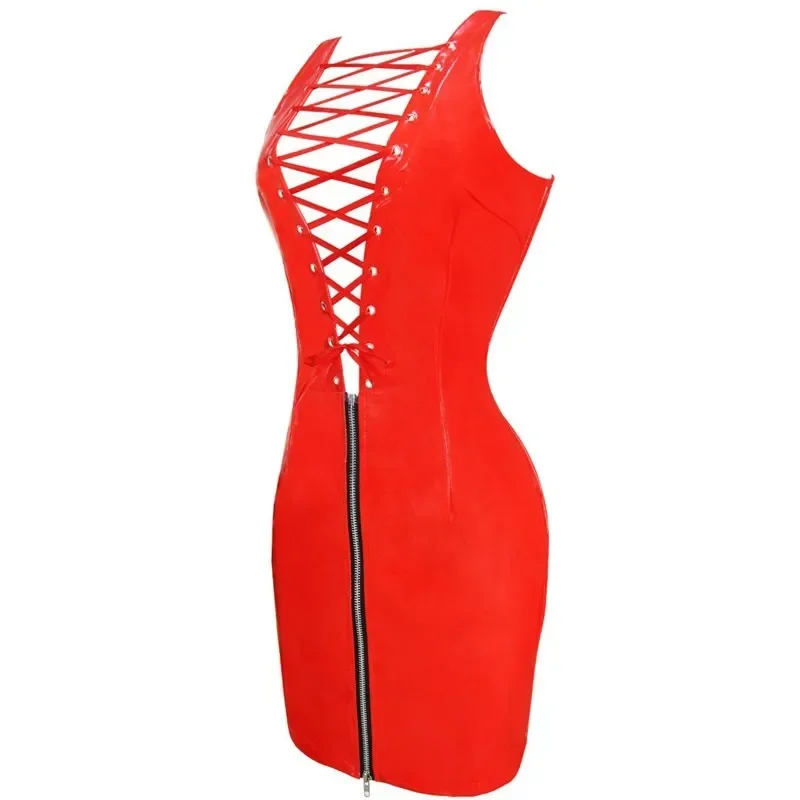 Регулируемая шнуровка из искусственной кожи с мокрым эффектом спереди бандажные