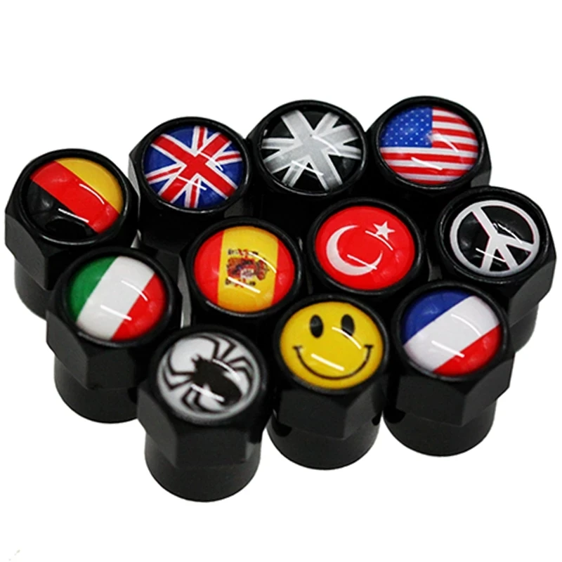 

High-quality 4Pcs/Set New Car Wheel Tire Valve Caps Stem Cover Auto Styling National Flags for Car motorcycle bicycle truck