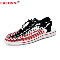 summer sandals men woven beach shoes hollow casual breathable mens sports deodorant wading roman shoes 2022 new couple shoes