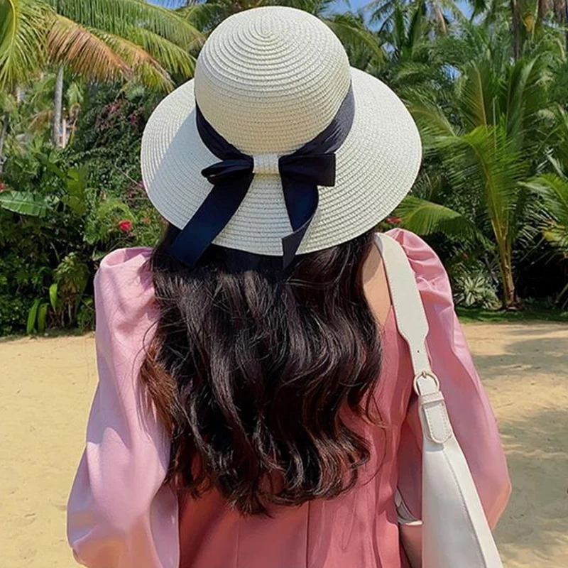 

2022 модная летняя Панама с бантом и лентой, женская кепка, шляпа, пляжные соломенные шляпы