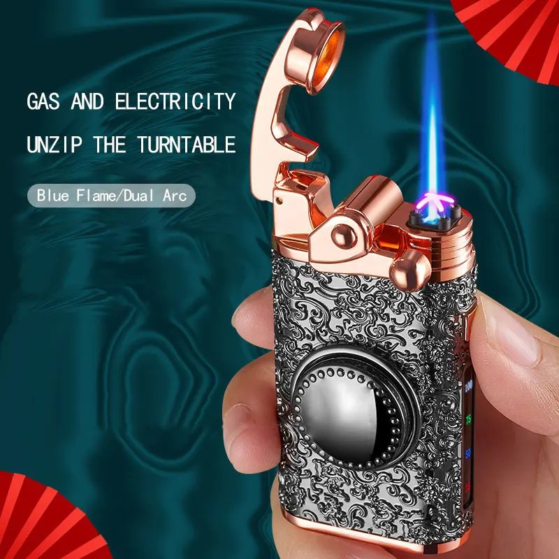 

Embossed Touch Blue Flame Rocker Plasma Electric New Windproof Arc Usb Gas Metal Survival Torch Turbo Lighter